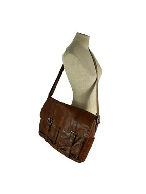 Genuine Vintage FOSSIL Tan Leather Messenger Bag Crossbody